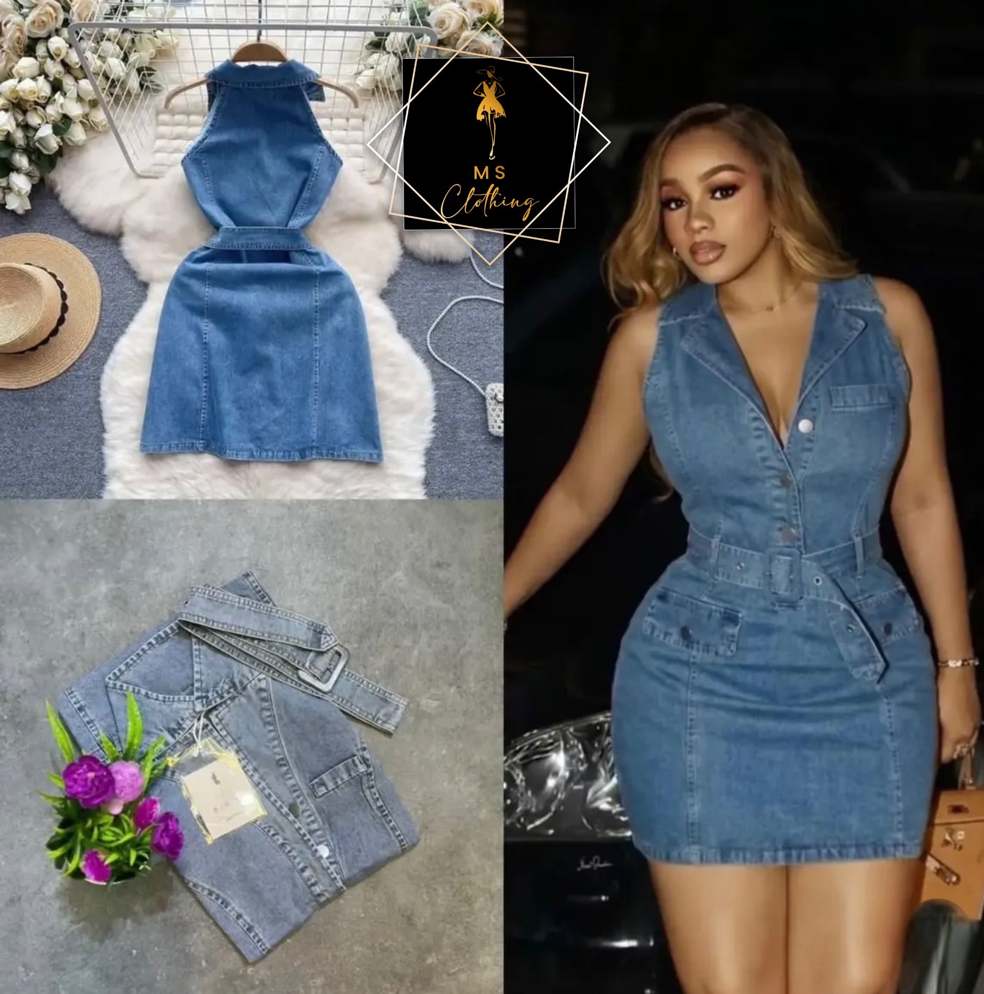 Robe avec ceinture en jeans
